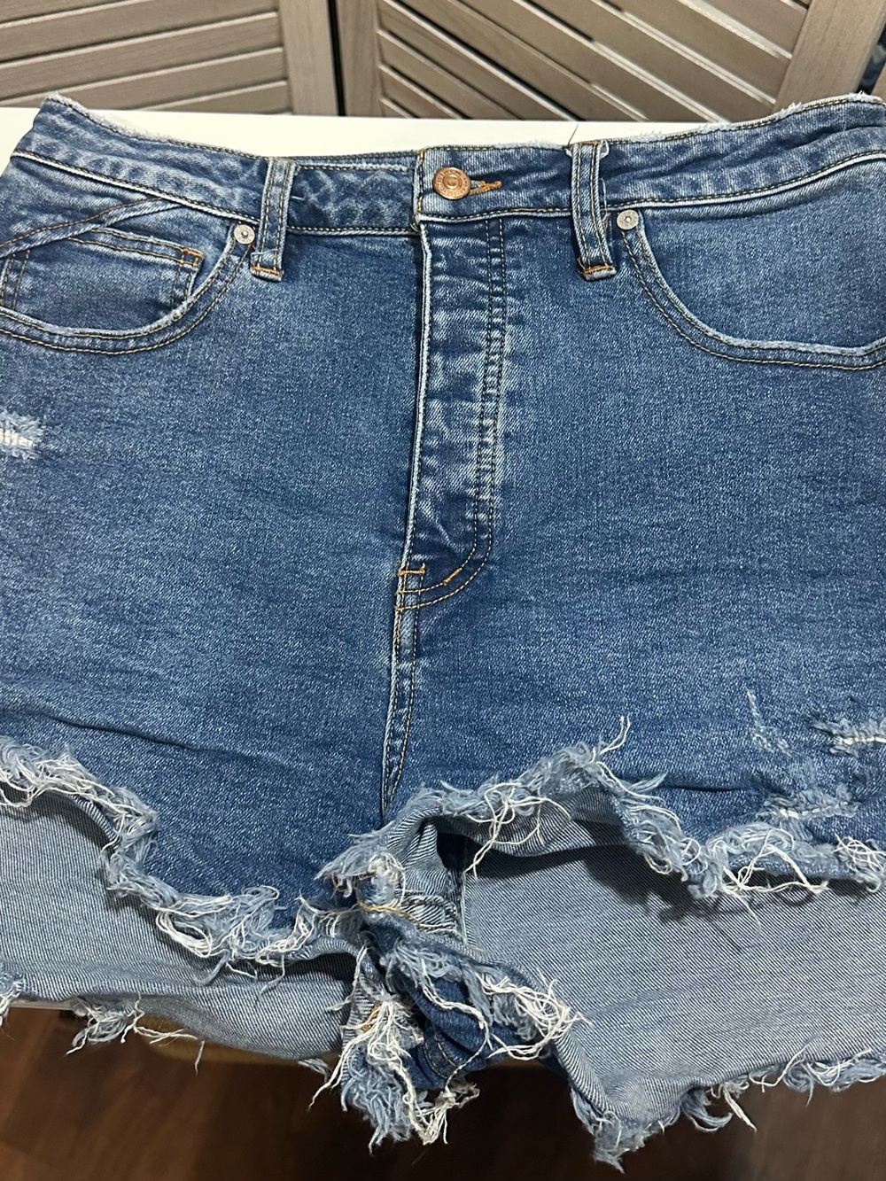 We The Free Light Blue Denim Jeans with Contrast Stitching button fly size 31”